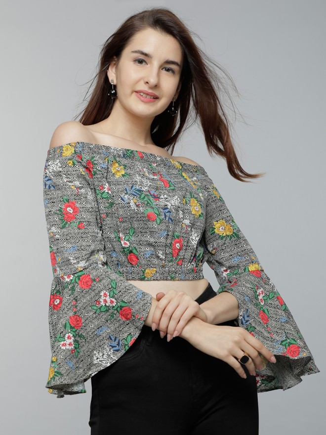 Buy Tokyo Talkies Off-White Printed Bardot Top for Women Online at Rs ...