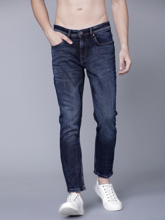 Buy Locomotive Navy Blue Tapered Fit Stretchable Jeans for Men Online ...