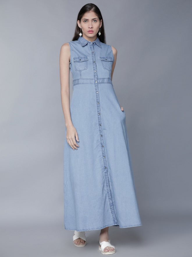 Buy Tokyo Talkies Blue Solid Flared Maxi Dress for Women Online at Rs.813 -  Ketch