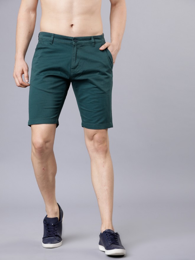 Buy Highlander Dark Teal Solid Print Slim Fit Chino Shorts for Men ...