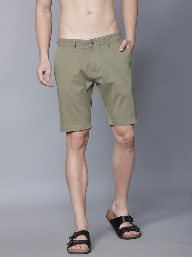 Buy Highlander Capulet Olive Solid Print Slim Fit Chino Shorts for Men ...