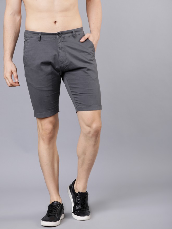 Buy Highlander Grey Solid Print Slim Fit Chino Shorts for Men Online at ...