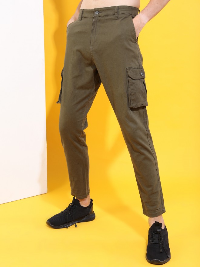 Olive Solid Light Green Chinos Stretchable Trousers