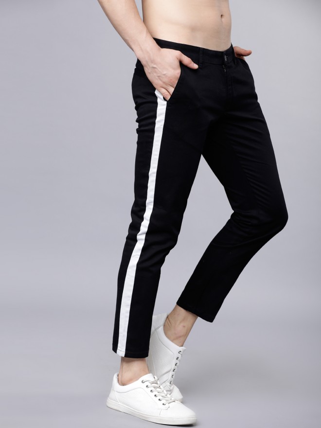 Mens black trousers cheap with side stripe