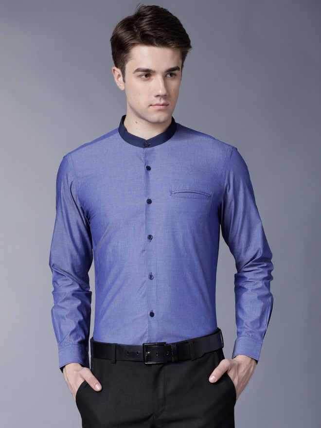 Buy Black Coffee Navy Blue Slim Fit Cotton Long Sleeves Shirt for Men ...
