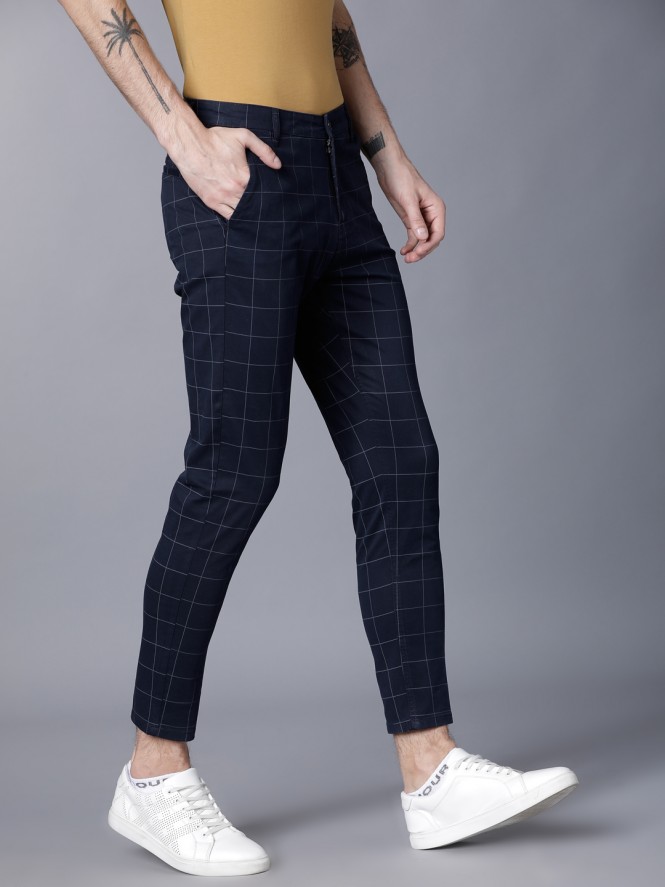 Buy Louis Philippe Navy Slim Fit Self Pattern Trousers for Mens Online   Tata CLiQ