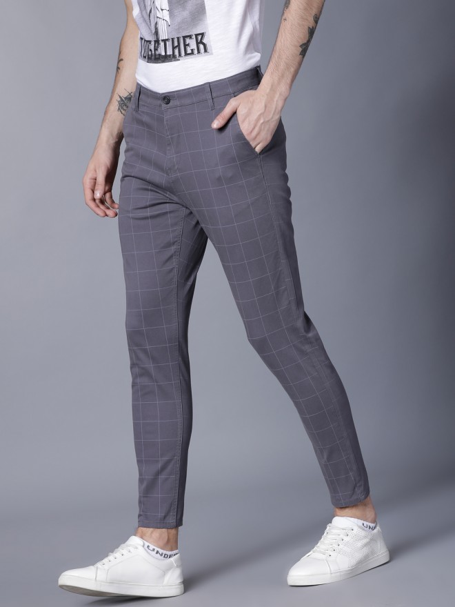 Checked Ankle-Length Slim Fit Trousers