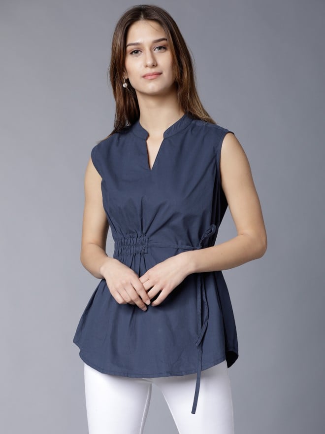 Buy Tokyo Talkies Blue Solid Cinched Waist Top for Women Online at Rs ...