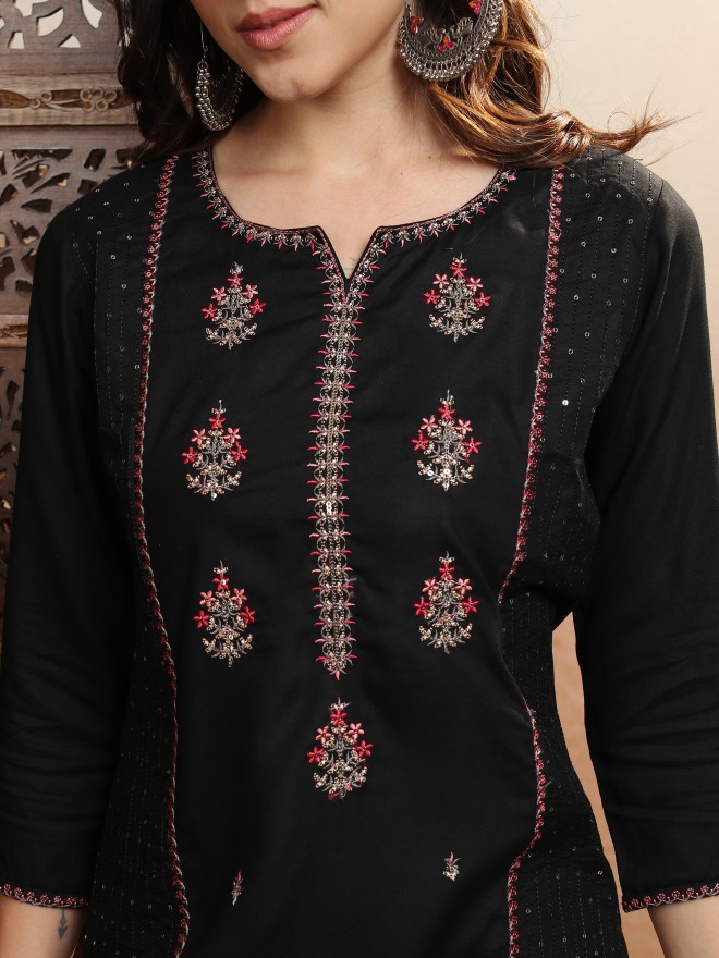 Buy Vishudh Black Embroidered Straight Kurta for Women Online at Rs.709 ...