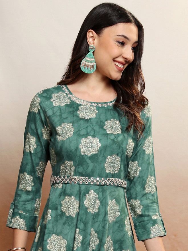 Buy Vishudh Green Embroidered Maxi Dress for Women Online at Rs.1819 ...