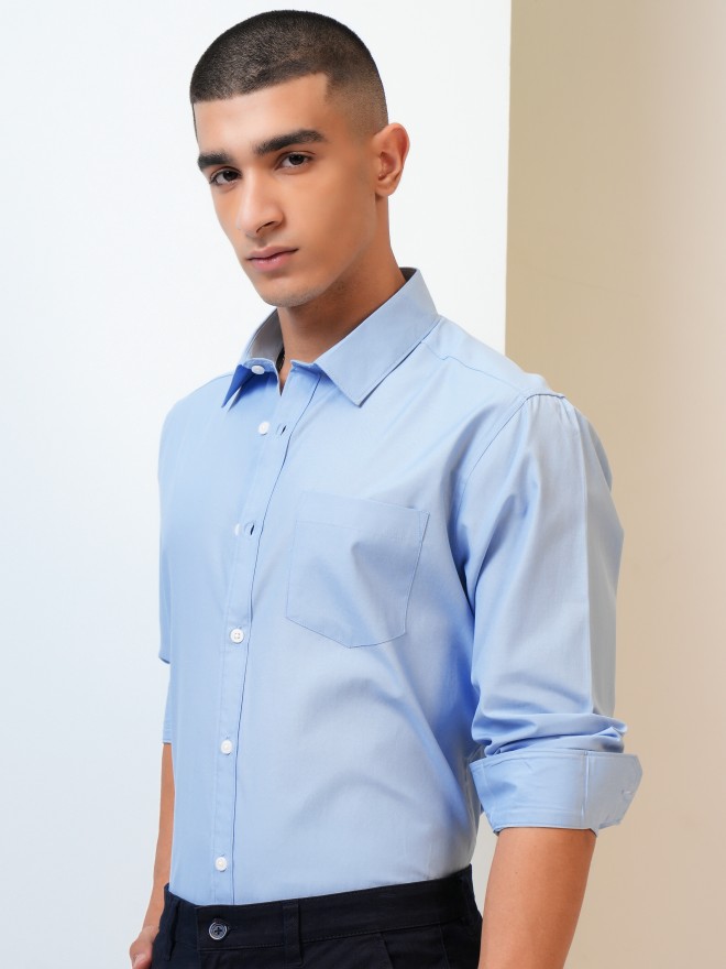 Buy Highlander Blue Solid Slim Fit Casual Shirt for Men Online at Rs ...