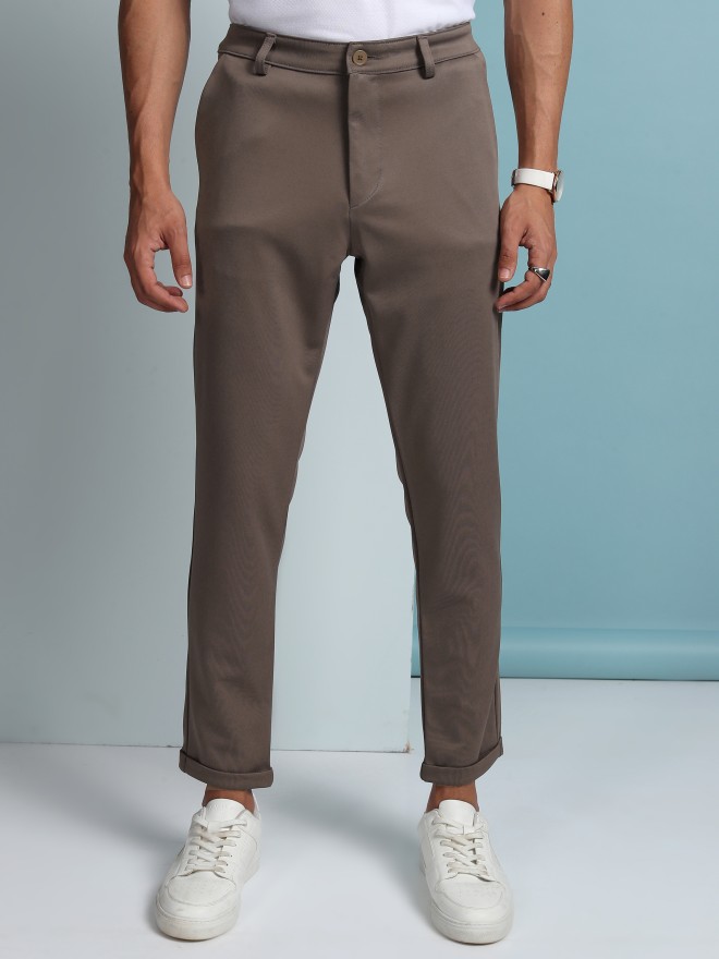 Highlander Men Taupe Regular Fit Solid Chinos