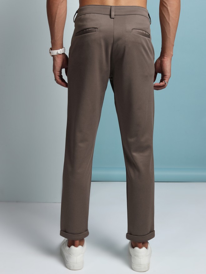 Highlander Men Taupe Regular Fit Solid Chinos