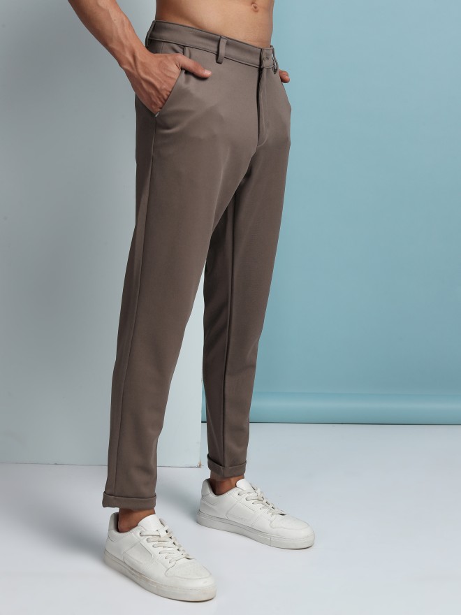 Highlander Men Taupe Regular Fit Solid Chinos