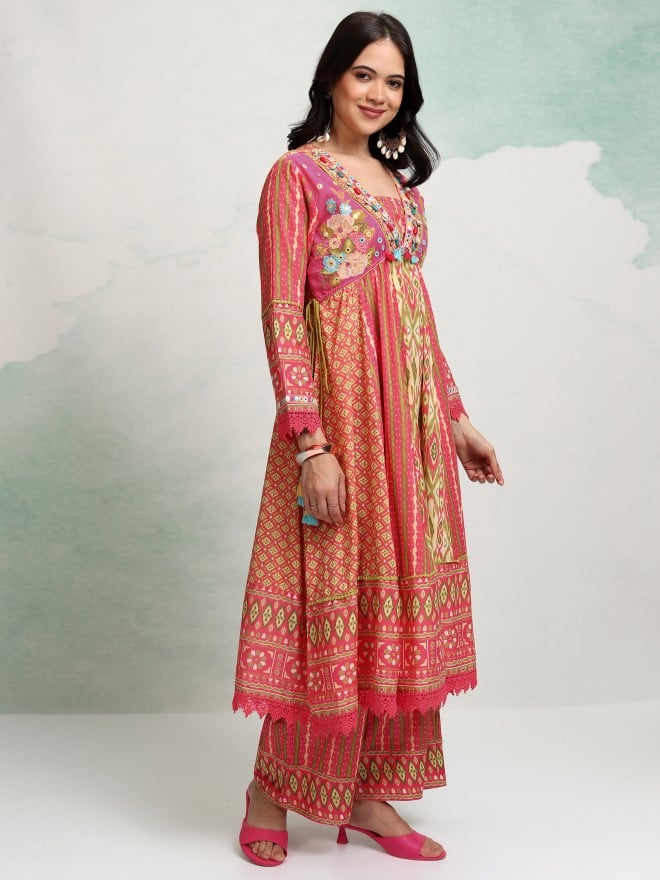 Vishudh Women Green Embroidered Kurta With Palazzos And Dupatta