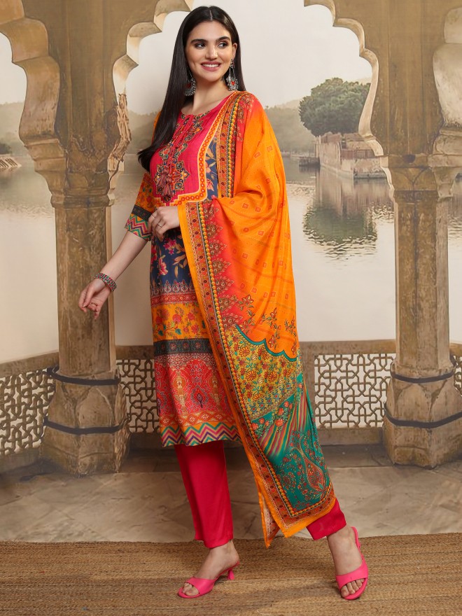 Vishudh Women Multi Printed Kurta With Trousers And Dupatta