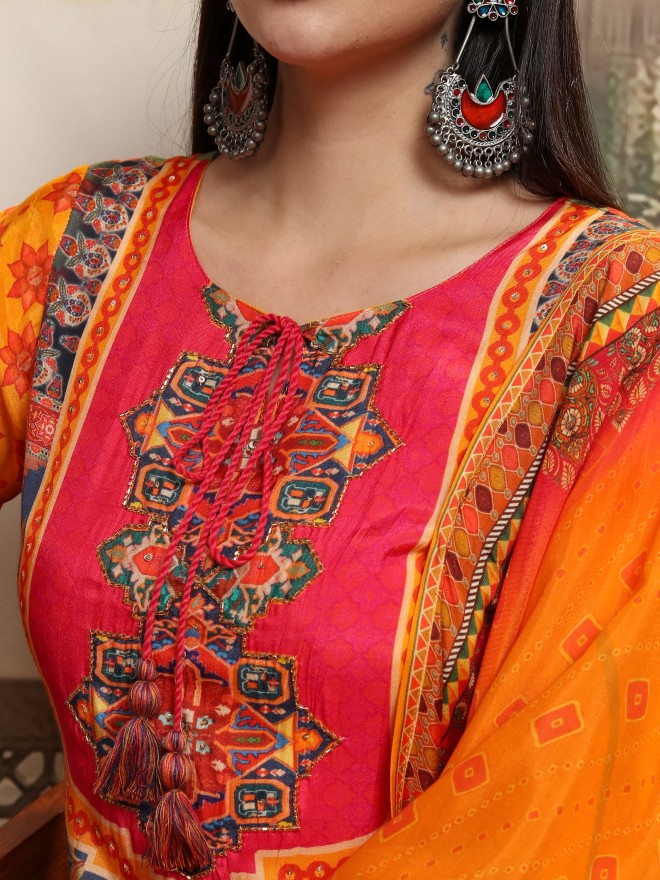 Vishudh Women Multi Printed Kurta With Trousers And Dupatta