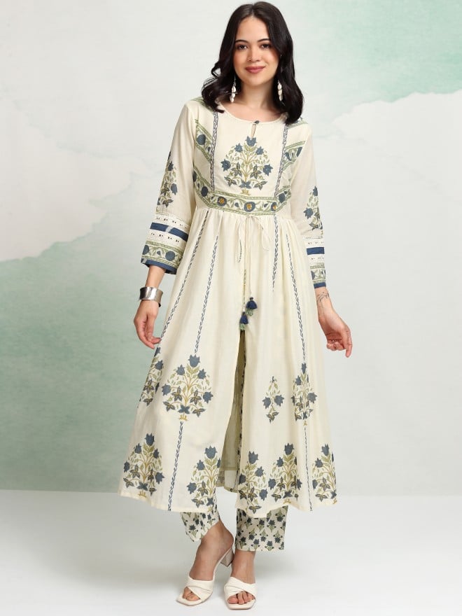 Buy Vishudh White Printed Kurta With Trousers for Women Online at Rs ...