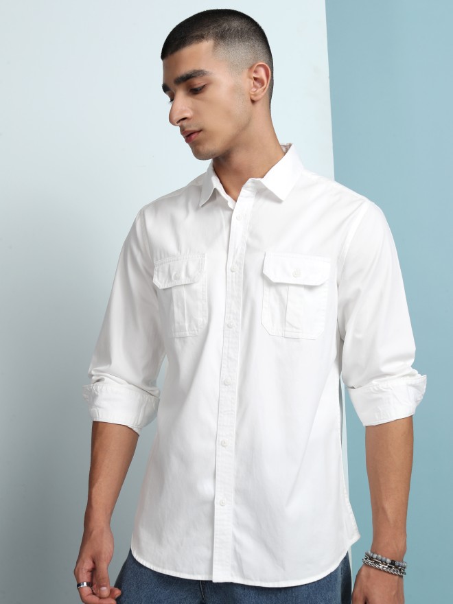 Ketch Men White Solid Slim Fit Casual Shirt