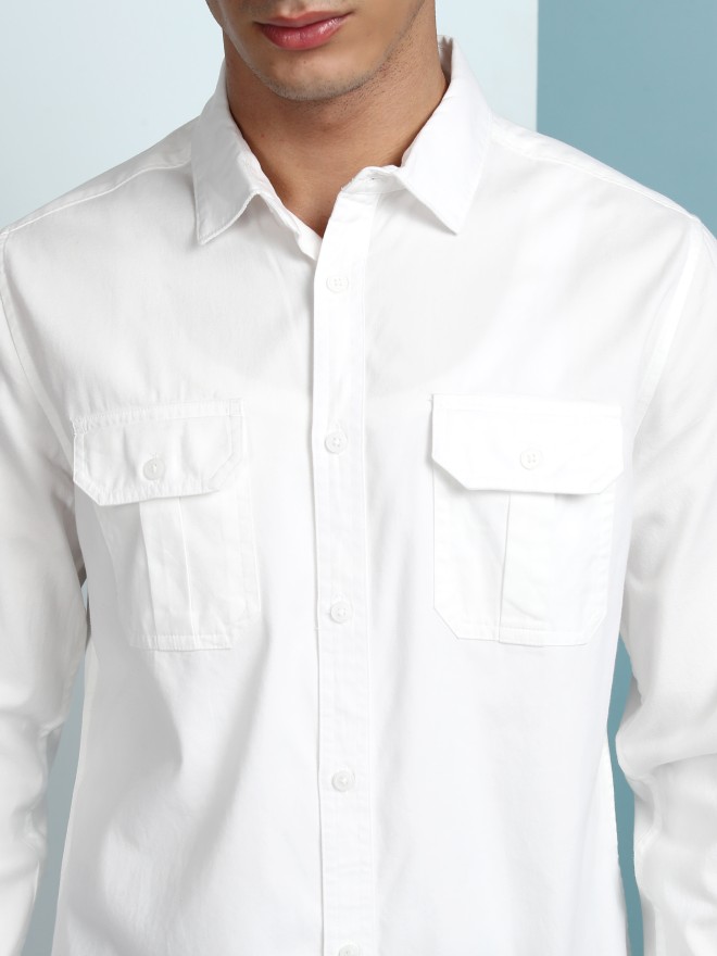 Ketch Men White Solid Slim Fit Casual Shirt