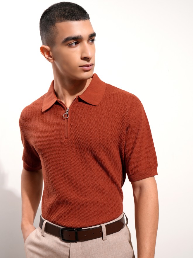 Buy Highlander Terracotta Self Design Polo Collar T Shirt For Men Online At Rs709 Ketch 3910