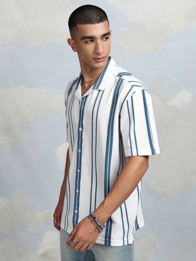 Highlander Men White Striped Relaxed Fit Casual Shirt