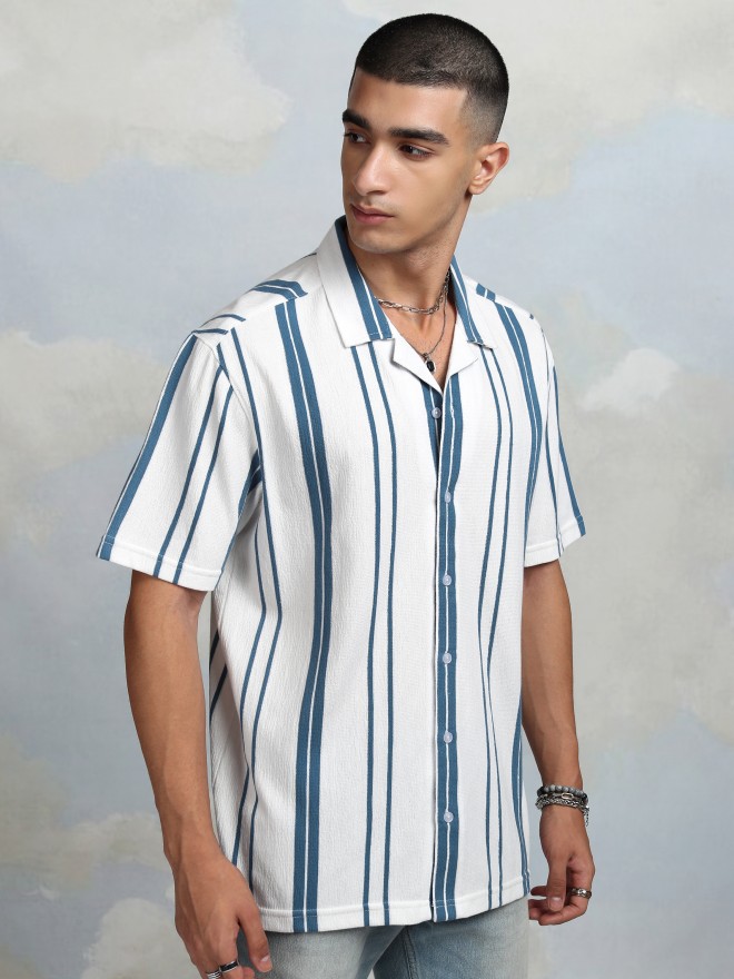 Highlander Men White Striped Relaxed Fit Casual Shirt