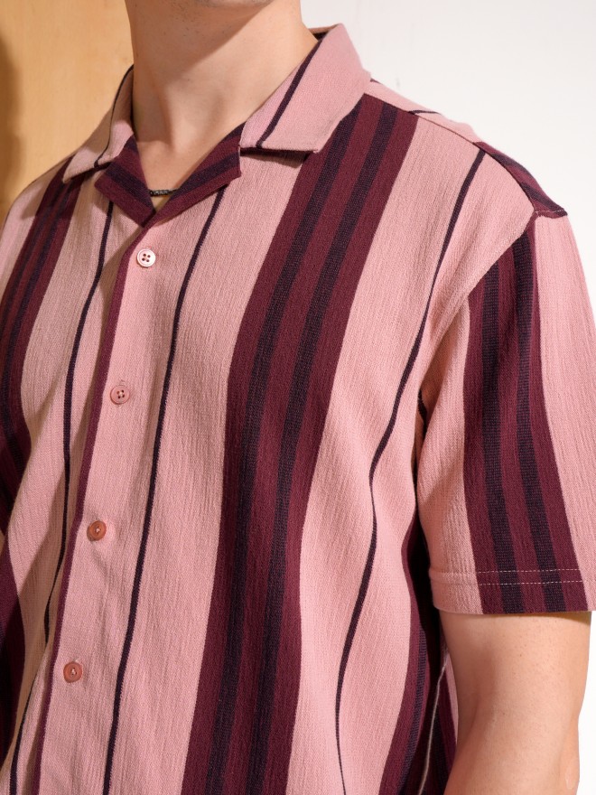 Highlander Men Pink Striped Relaxed Fit Casual Shirt