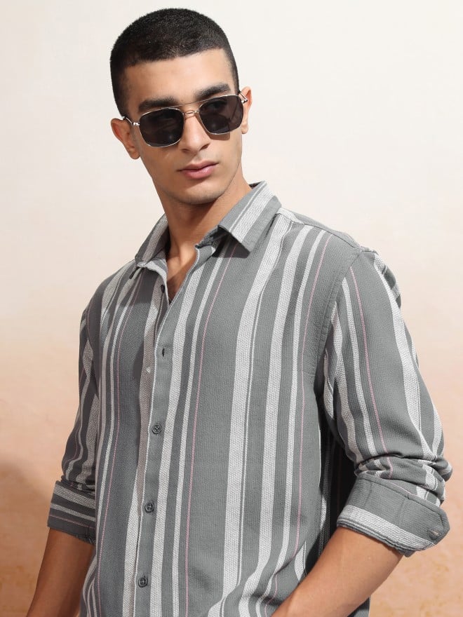 Buy Highlander Grey Striped Relaxed Fit Casual Shirt For Men Online At Rs819 Ketch 