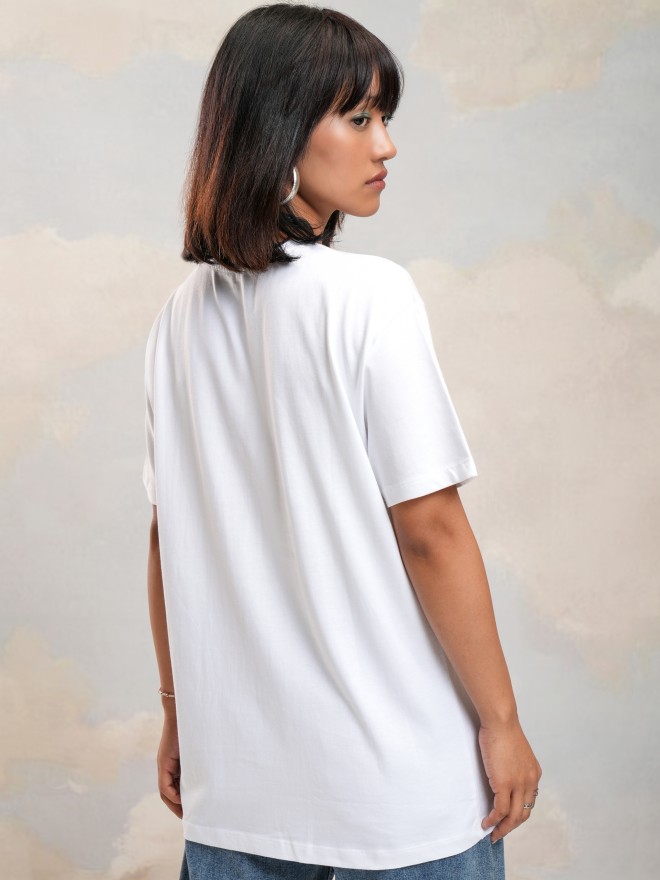 Buy Tokyo Talkies White Printed Round Neck T Shirt For Women Online At