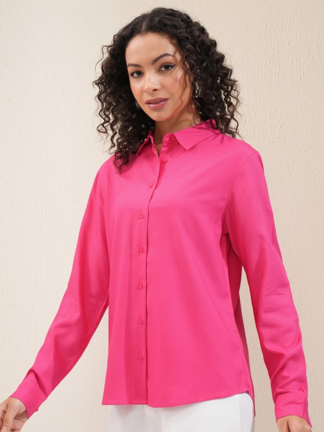 Tokyo Talkies Women Pink Solid Regular Fit Casual Shirt