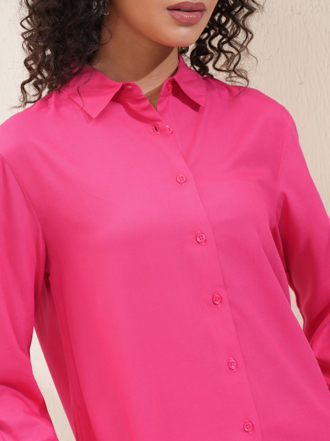 Tokyo Talkies Women Pink Solid Regular Fit Casual Shirt