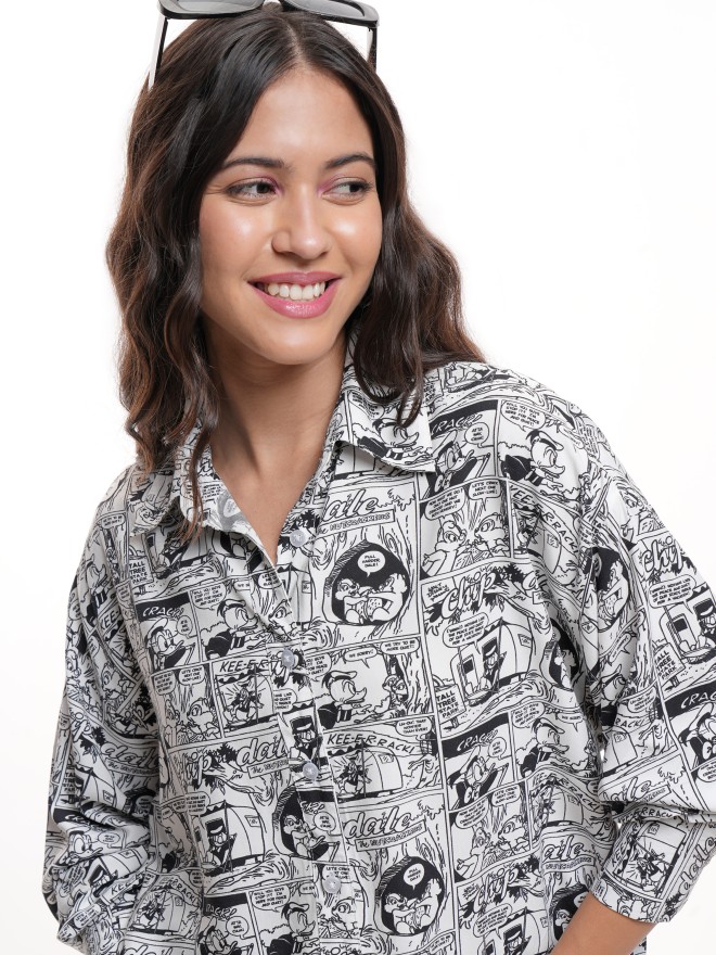 Buy Tokyo Talkies Disney White Black Chip And Dale Printed Oversized Fit Shirt For Women Online