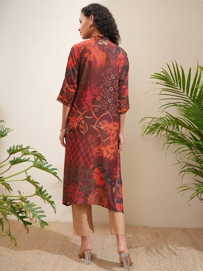 Vishudh Women Brown Printed A-Line Kurta