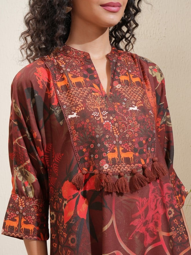 Vishudh Women Brown Printed A-Line Kurta