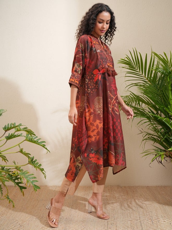 Vishudh Women Brown Printed A-Line Kurta