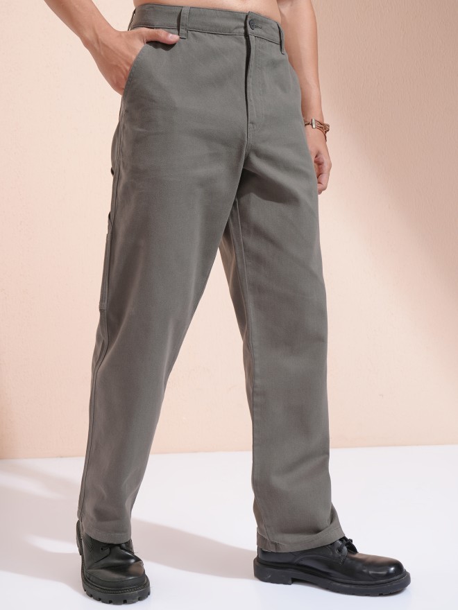 Highlander Men Grey Carpentar Fit Cargo Trousers